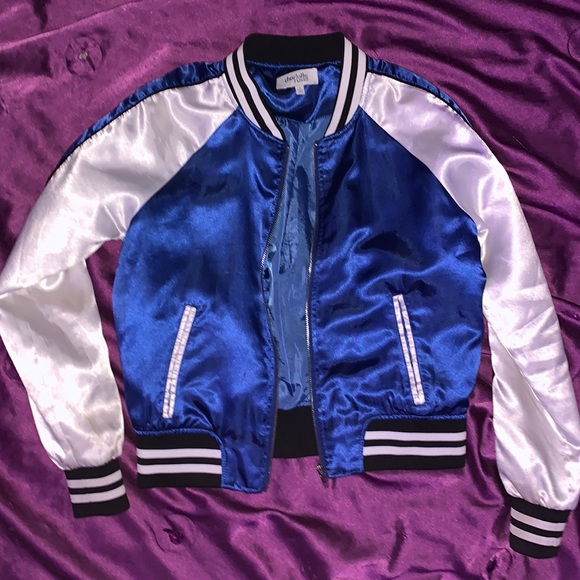 Charlotte Russe Jackets & Blazers - Charlotte Russe Blue and White Satin Bomber Jacket